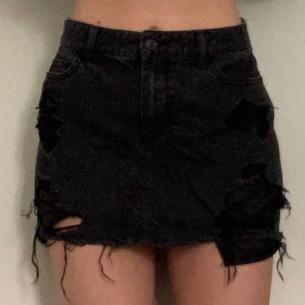 Black denim skirt distressed